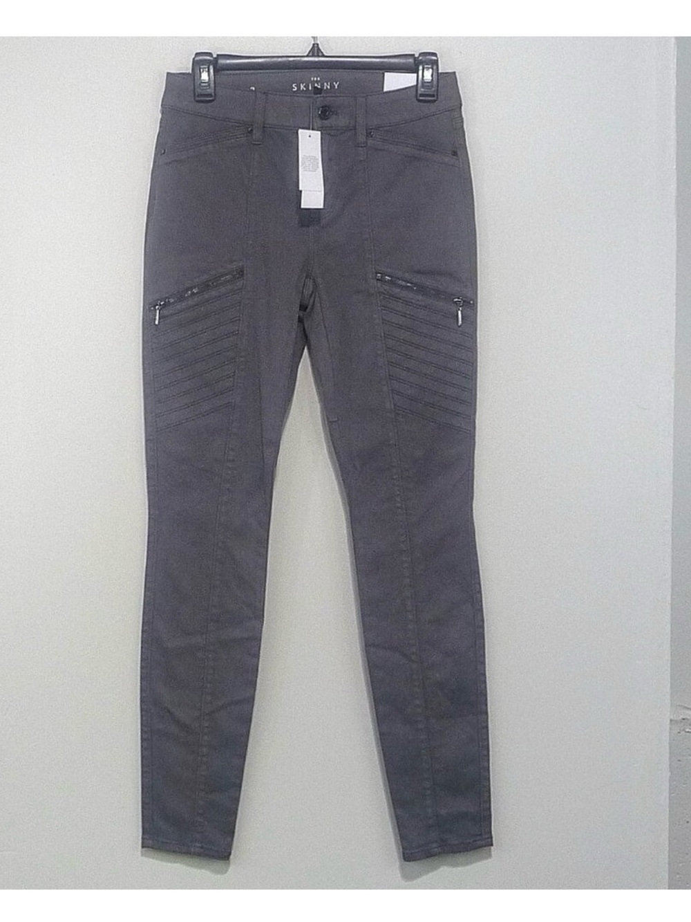 White House Black Market Skinny Moto-Detail Pants in Charcoal Gray